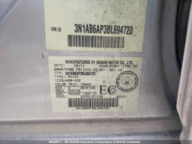 Aukcja sprzedaży 2011 Nissan Sentra 2.0/2.0s/sr/2.0sl, vin: 3N1AB6AP3BL694723, numer aukcji: 40088011