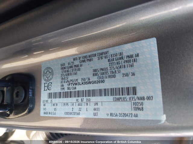 Ford F150 2025 1FTVW3LK9SWG02690 Image 9