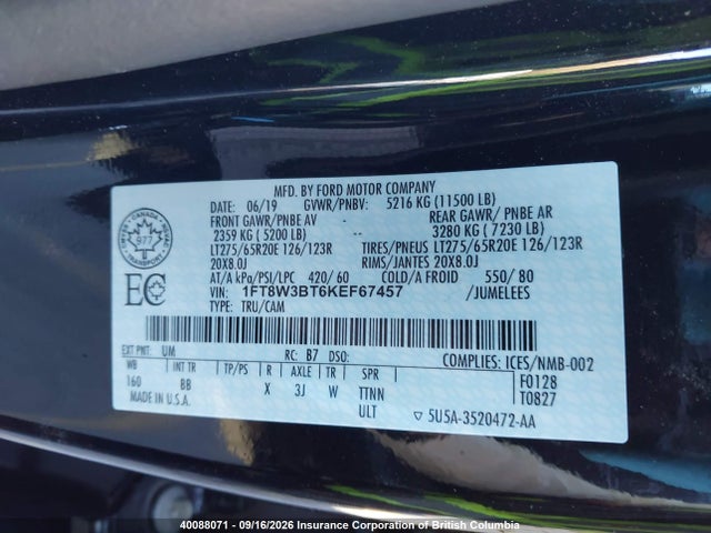 Продаж на аукціоні авто 2019 Ford F350, vin: 1FT8W3BT6KEF67457, номер лоту: 40088071