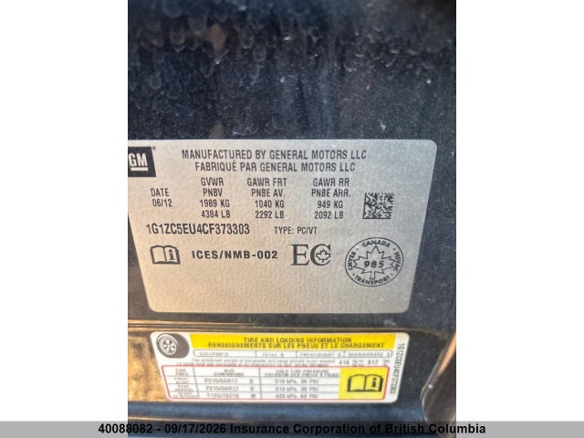 Продажа на аукционе авто 2012 Chevrolet Malibu 1lt, vin: 1G1ZC5EU4CF373303, номер лота: 40088082