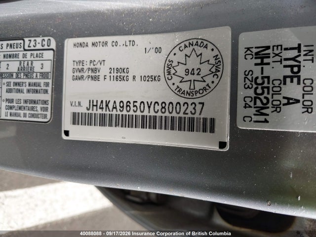 Продажа на аукционе авто 2000 Acura 3.5rl, vin: JH4KA9650YC800237, номер лота: 40088088
