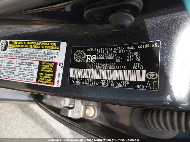 Aukcja sprzedaży 2013 Toyota Corolla S/le, vin: 2T1BU4EE4DC026296, numer aukcji: 40083361