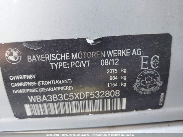 40086218 :رقم المزاد ، WBA3B3C5XDF532808 vin ، 2013 Bmw 328i Xdrive/xdrive Classic Line مزاد بيع