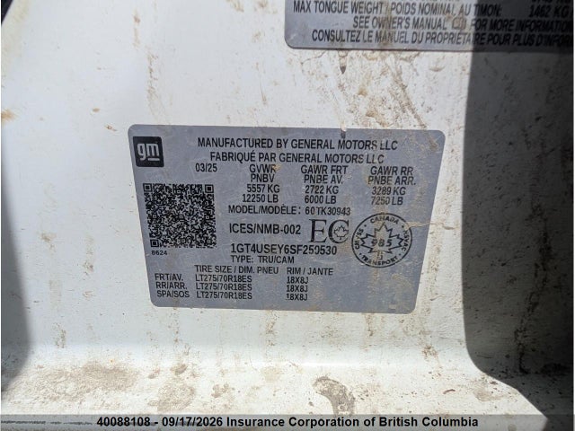 40088108 :رقم المزاد ، 1GT4USEY6SF259530 vin ، 2025 Gmc Sierra K3500 مزاد بيع