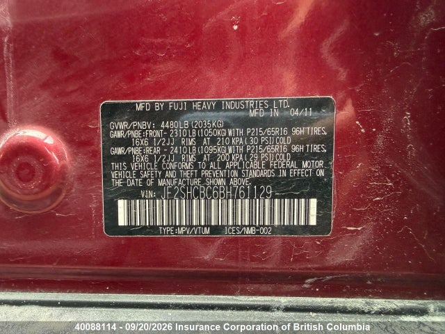 Продаж на аукціоні авто 2011 Subaru Forester 2.5x, vin: JF2SHCBC6BH761129, номер лоту: 40088114