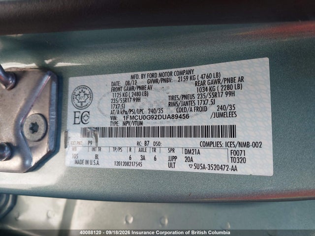 Продажа на аукционе авто 2013 Ford Escape Se, vin: 1FMCU0G92DUA89456, номер лота: 40088120