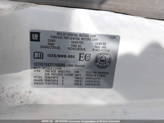 2007 Gmc Savana G1500 მანქანა იყიდება აუქციონზე, vin: 1GTFG15X271165005, აუქციონის ნომერი: 40088126