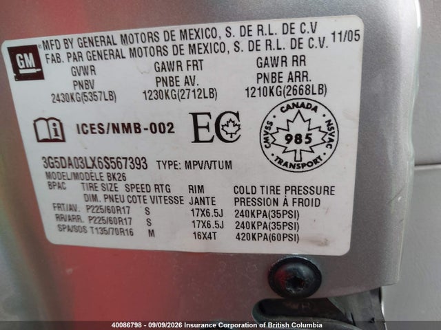 Aukcja sprzedaży 2006 Buick Rendezvous Cx/cxl, vin: 3G5DA03LX6S567393, numer aukcji: 40086798