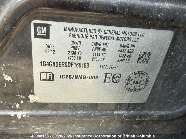 Продажа на аукционе авто 2013 Buick Lacrosse Eassist, vin: 1G4GA5ER9DF168153, номер лота: 40088138