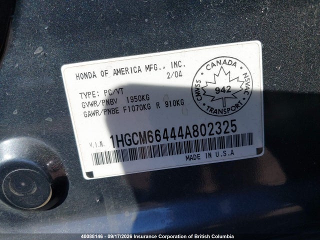 Продаж на аукціоні авто 2004 Honda Accord Ex, vin: 1HGCM66444A802325, номер лоту: 40088146