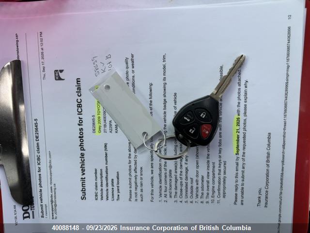 Продажа на аукционе авто 2009 Toyota Corolla Ce, vin: 2T1BU40E09C049170, номер лота: 40088148