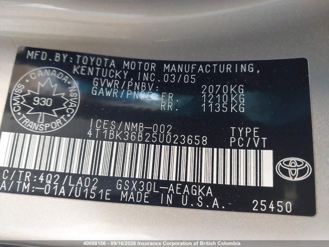 2005 Toyota Avalon Xl/xls/touring/limited მანქანა იყიდება აუქციონზე, vin: 4T1BK36B25U023658, აუქციონის ნომერი: 40088156