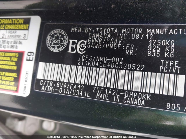 Продажа на аукционе авто 2013 Toyota Corolla Matrix, vin: 2T1KU4EE4DC930522, номер лота: 40084943