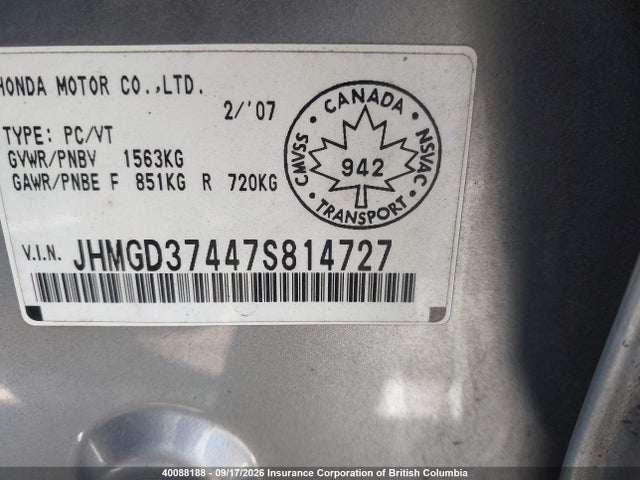 Продаж на аукціоні авто 2007 Honda Fit, vin: JHMGD37447S814727, номер лоту: 40088188