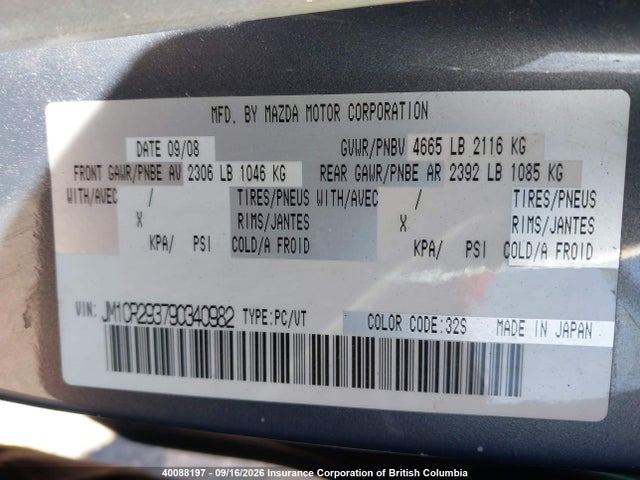 Aukcja sprzedaży 2009 Mazda 5, vin: JM1CR293790340982, numer aukcji: 40088197