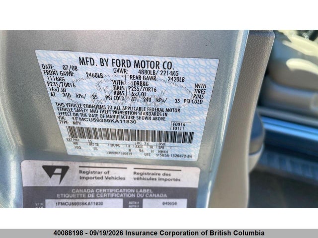 2009 Ford Escape Hybrid მანქანა იყიდება აუქციონზე, vin: 1FMCU59359KA11830, აუქციონის ნომერი: 40088198