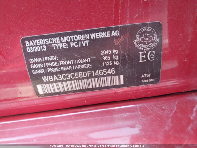 2013 Bmw 320i მანქანა იყიდება აუქციონზე, vin: WBA3C3C58DF146546, აუქციონის ნომერი: 40088201