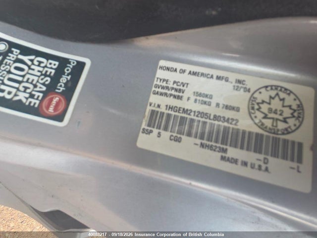 Aukcja sprzedaży 2005 Honda Civic, vin: 1HGEM21205L803422, numer aukcji: 40088217