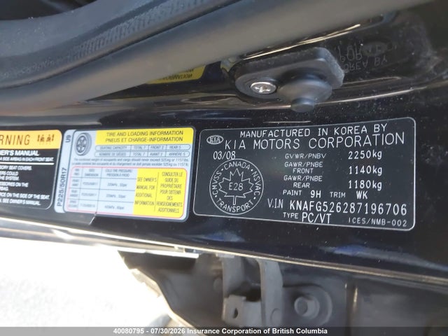 Продажа на аукционе авто 2008 Kia Rondo Lx/ex, vin: KNAFG526287196706, номер лота: 40080795