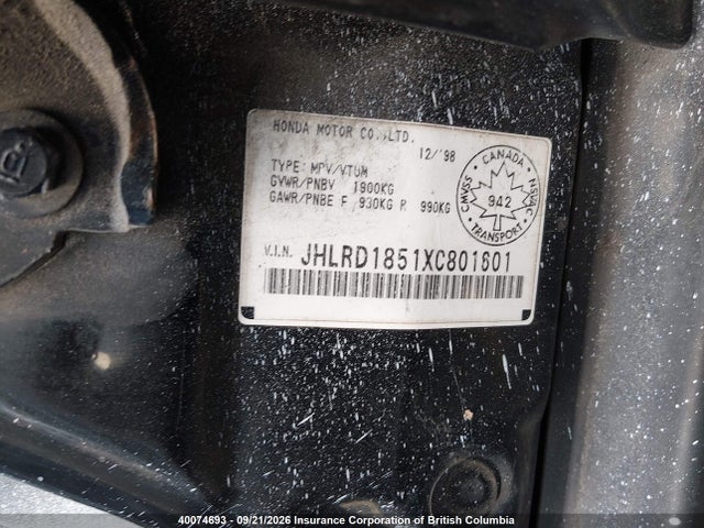 Aukcja sprzedaży 1999 Honda Cr-v Ex, vin: JHLRD1851XC801601, numer aukcji: 40074693