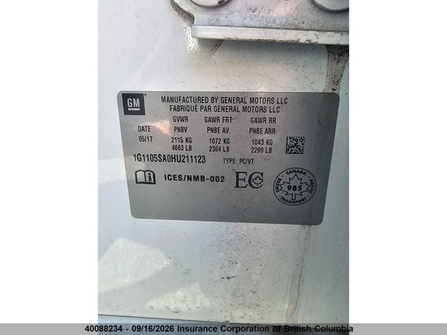 1G1105SA0HU211123 Chevrolet IMPALA LT