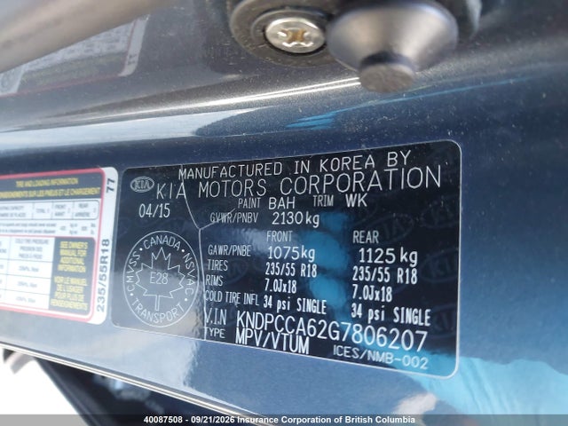 40087508 :رقم المزاد ، KNDPCCA62G7806207 vin ، 2016 Kia Sportage Ex/sx مزاد بيع