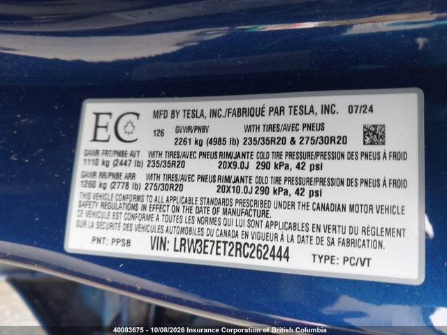 Tesla MODEL 3 2024 LRW3E7ET2RC262444 Image 9