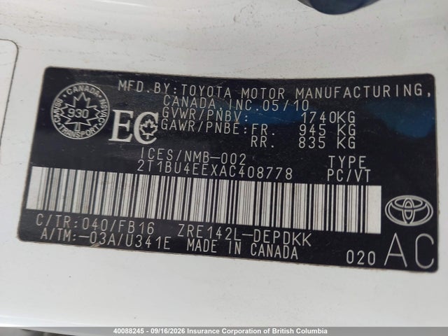 Auction sale of the 2010 Toyota Corolla S/le/xle, vin: 2T1BU4EEXAC408778, lot number: 40088245