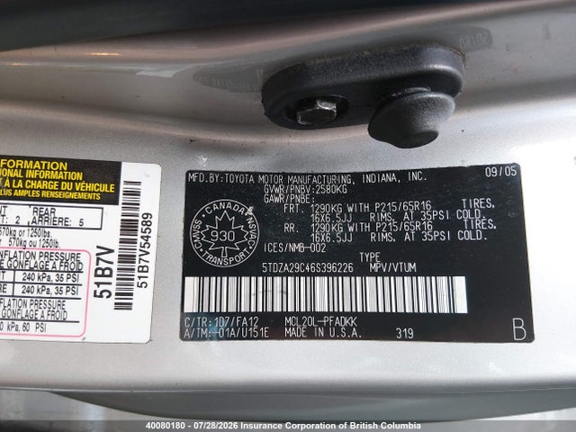 Продажа на аукционе авто 2006 Toyota Sienna Ce, vin: 5TDZA29C46S396226, номер лота: 40080180
