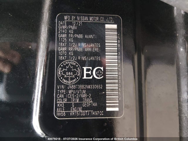 Nissan ROGUE SV 2022 JN8BT3BB2NW330652 Image 9