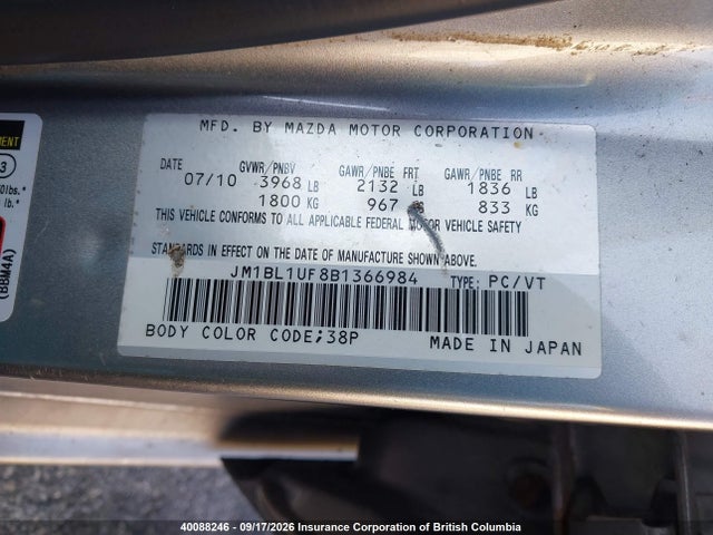 40088246 :رقم المزاد ، JM1BL1UF8B1366984 vin ، 2011 Mazda Mazda3 Gx مزاد بيع