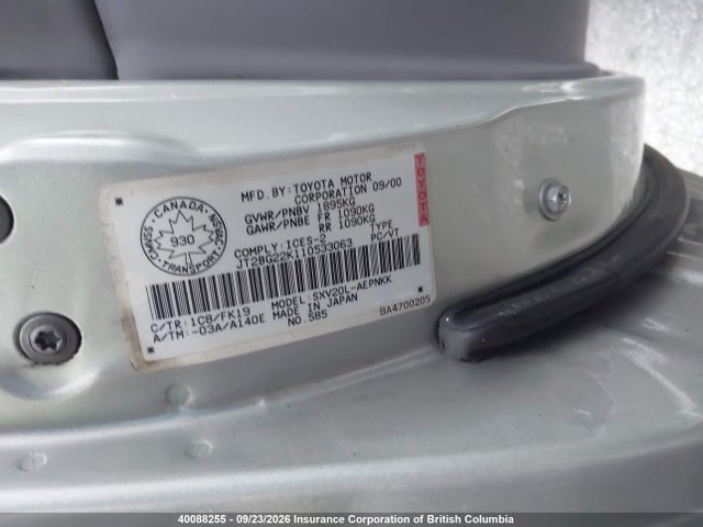 Auction sale of the 2001 Toyota Camry, vin: JT2BG22K110533063, lot number: 40088255