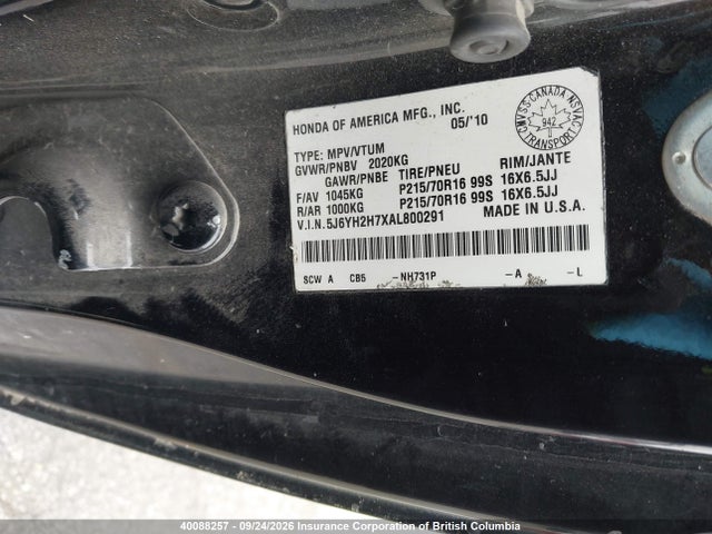 2010 Honda Element Ex მანქანა იყიდება აუქციონზე, vin: 5J6YH2H7XAL800291, აუქციონის ნომერი: 40088257