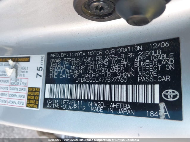 Auction sale of the 2007 Toyota Prius, vin: JTDKB20UX77597760, lot number: 40088266