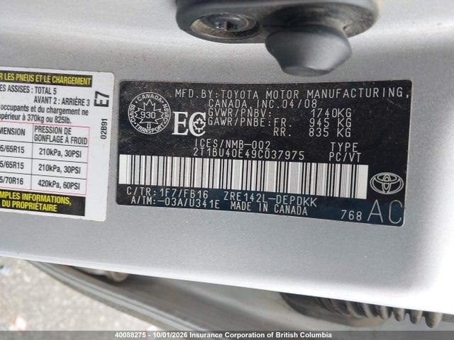 Продаж на аукціоні авто 2009 Toyota Corolla Ce, vin: 2T1BU40E49C037975, номер лоту: 40088275