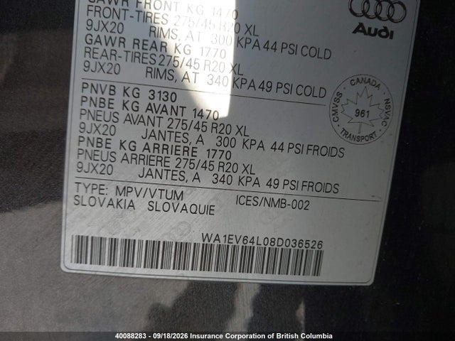 Aukcja sprzedaży 2008 Audi Q7, vin: WA1EV64L08D036526, numer aukcji: 40088283