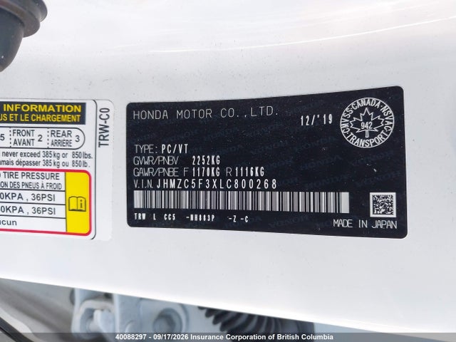 Продажа на аукционе авто 2020 Honda Clarity Plug-in Hybrid Touring, vin: JHMZC5F3XLC800268, номер лота: 40088297