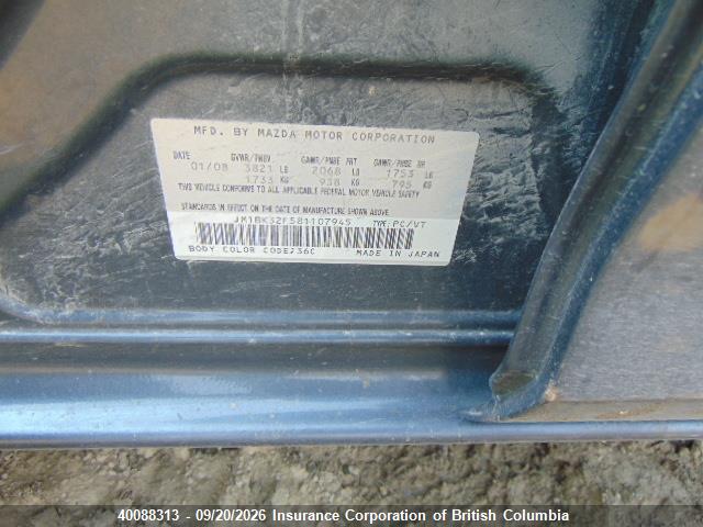 Aukcja sprzedaży 2008 Mazda 3 I, vin: JM1BK32F581107945, numer aukcji: 40088313