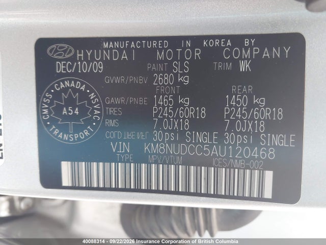 40088314 :رقم المزاد ، KM8NUDCC5AU120468 vin ، 2010 Hyundai Veracruz Gls/limited مزاد بيع