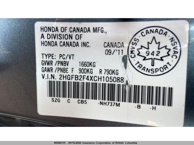 Aukcja sprzedaży 2012 Honda Civic, vin: 2HGFB2F4XCH105088, numer aukcji: 40088319