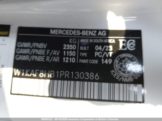 2023 Mercedes-benz C 43 Amg მანქანა იყიდება აუქციონზე, vin: W1KAF8HB1PR130386, აუქციონის ნომერი: 40088322