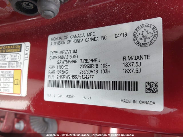 Honda CR-V EX 2018 2HKRW2H56JH124277 Image 9