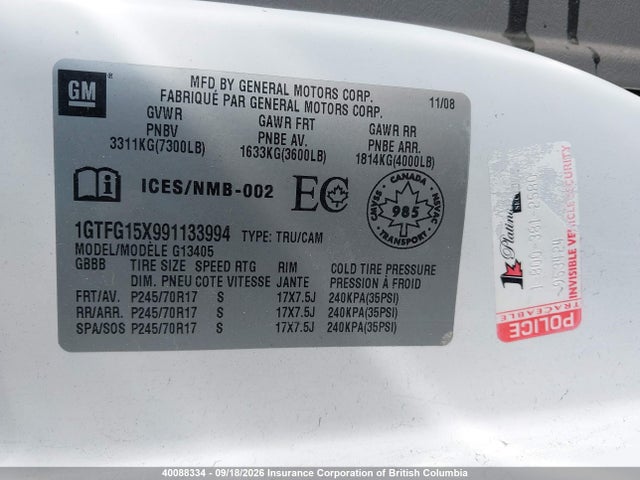 2009 Gmc Savana G1500 მანქანა იყიდება აუქციონზე, vin: 1GTFG15X991133994, აუქციონის ნომერი: 40088334