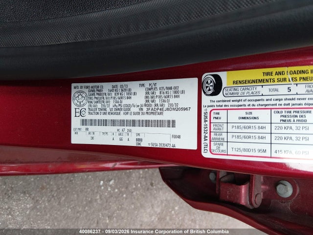 Aukcja sprzedaży 2013 Ford Fiesta Se, vin: 3FADP4EJ8DM205967, numer aukcji: 40086237