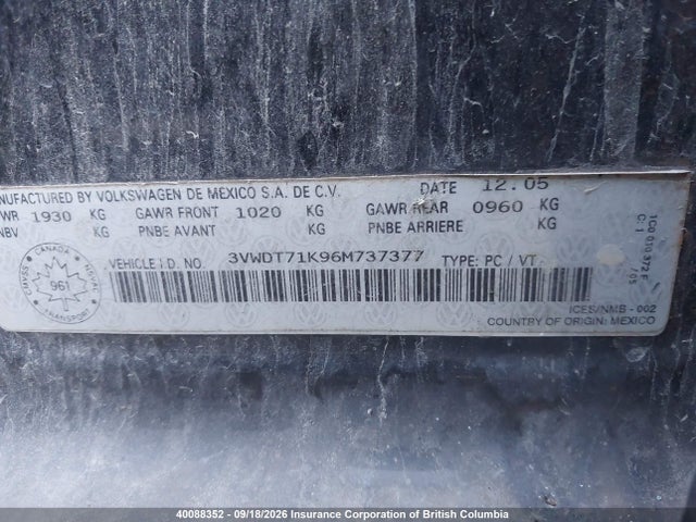 Продажа на аукционе авто 2006 Volkswagen Jetta, vin: 3VWDT71K96M737377, номер лота: 40088352