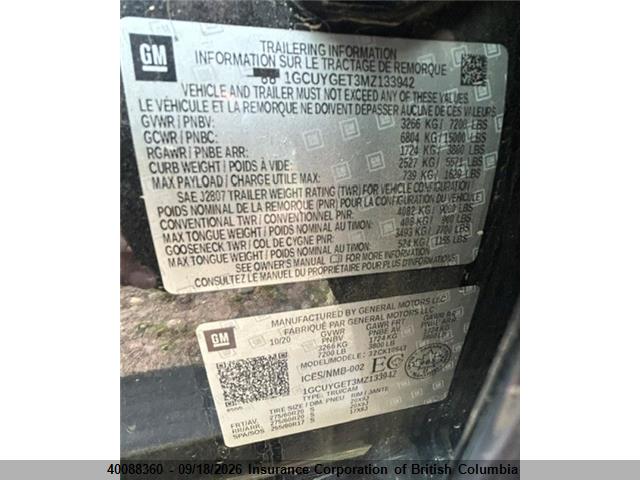 1GCUYGET3MZ133942 Chevrolet Silverado K1500 Ltz