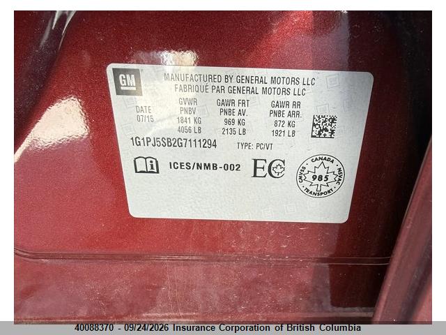 Aukcja sprzedaży 2016 Chevrolet Cruze, vin: 1G1PJ5SB2G7111294, numer aukcji: 40088370