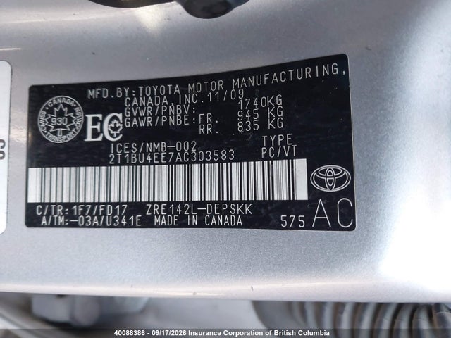 Auction sale of the 2010 Toyota Corolla S/le/xle, vin: 2T1BU4EE7AC303583, lot number: 40088386