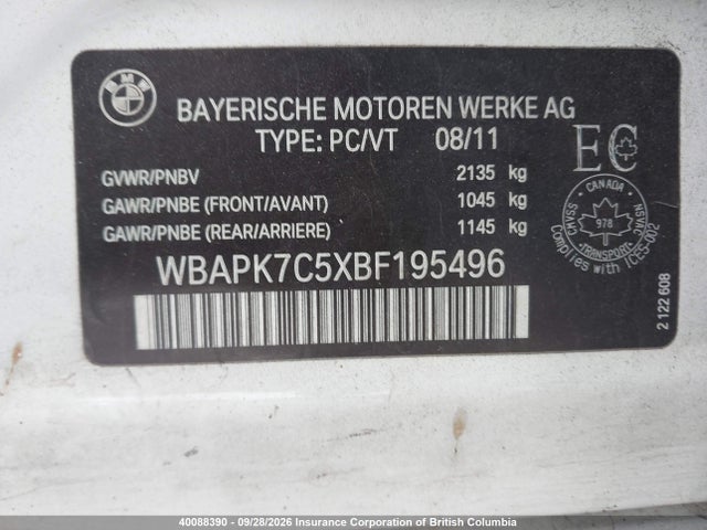 Aukcja sprzedaży 2011 Bmw 328i, vin: WBAPK7C5XBF195496, numer aukcji: 40088390