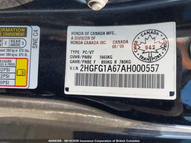 2010 Honda Civic მანქანა იყიდება აუქციონზე, vin: 2HGFG1A67AH000557, აუქციონის ნომერი: 40088399